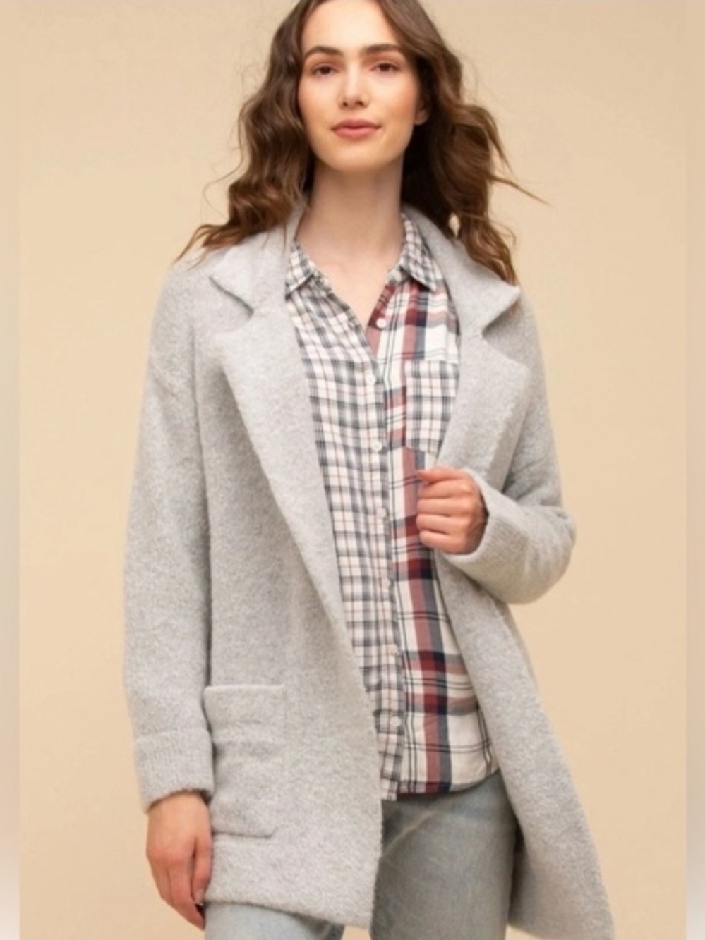 Thread & Supply Light Gray Women's Open Front Coatigan Jacket